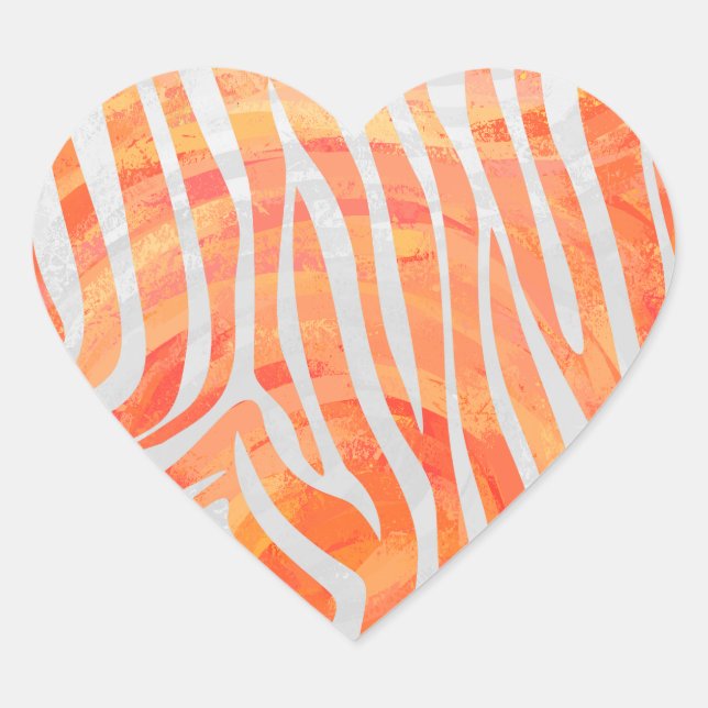 Zebra Orange and White Print Heart Sticker (Front)