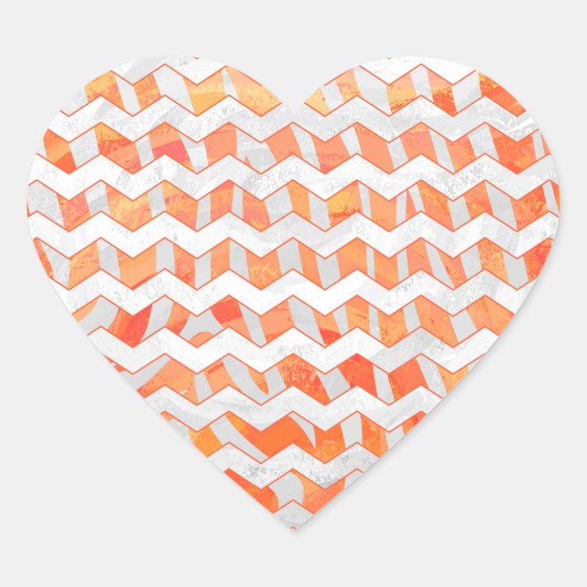 Zebra Orange and White Print Heart Sticker (Front)