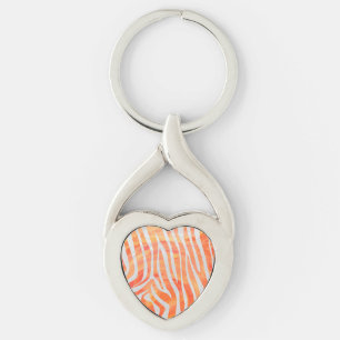 Zebra Orange and White Print Keychain