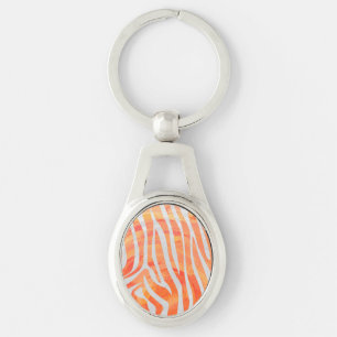 Zebra Orange and White Print Keychain