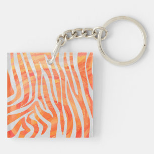 Zebra Orange and White Print Keychain
