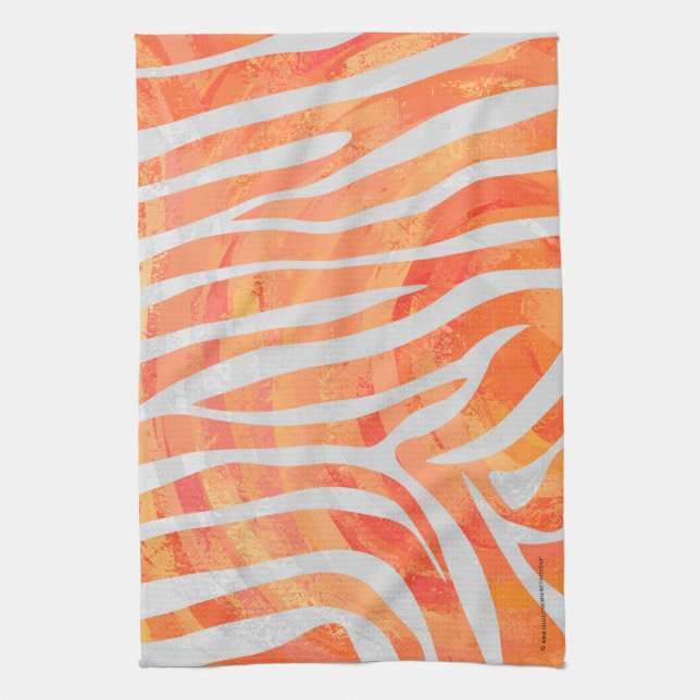 Zebra Orange and White Print Kitchen Towel (Vertical)