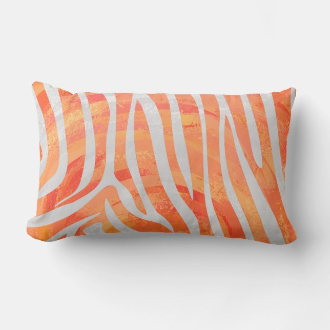 Zebra Orange and White Print Lumbar Pillow (Front)