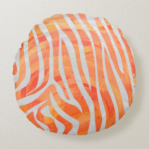Zebra Orange and White Print Round Pillow