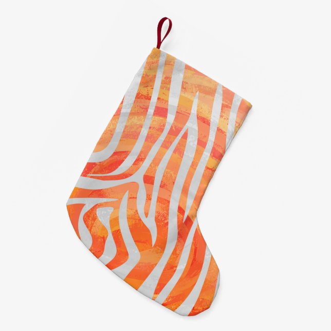 Zebra Orange and White Print Small Christmas Stocking (Front (Hanging))