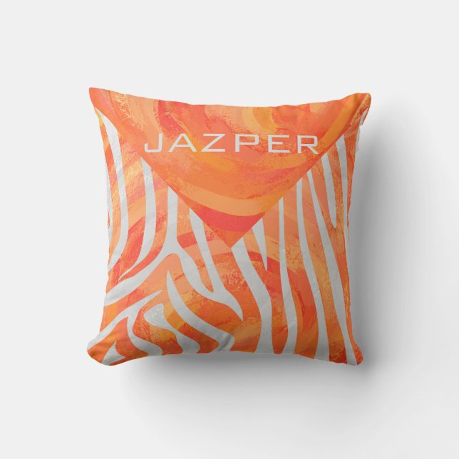 Zebra Orange and White Print Throw Pillow (Front)
