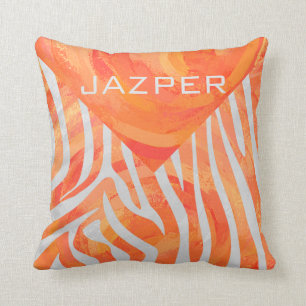 Zebra Orange and White Print Throw Pillow