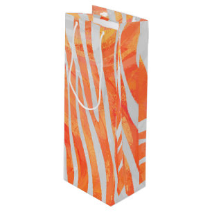 Zebra Orange and White Print Wine Gift Bag