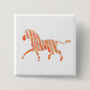 Zebra Orange and White Silhouette 2 Inch Square Button