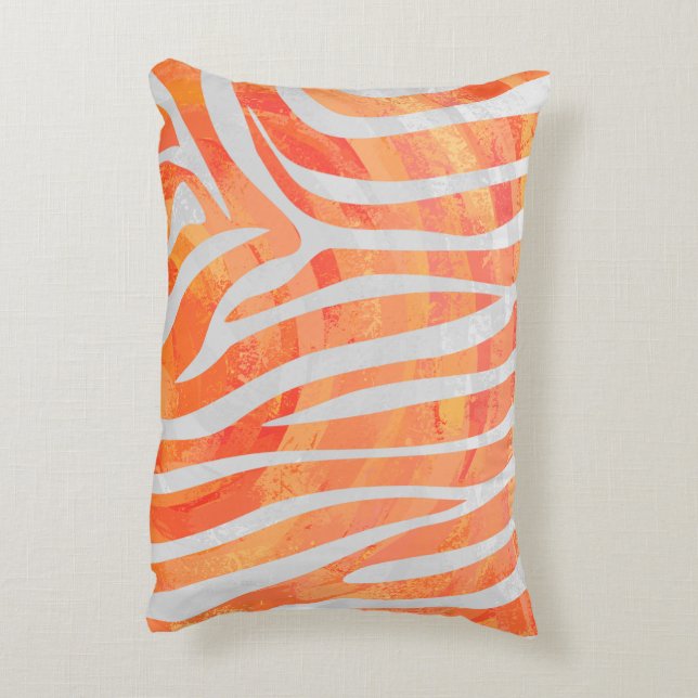 Zebra Orange and White Silhouette Accent Pillow (Back(Vertical))