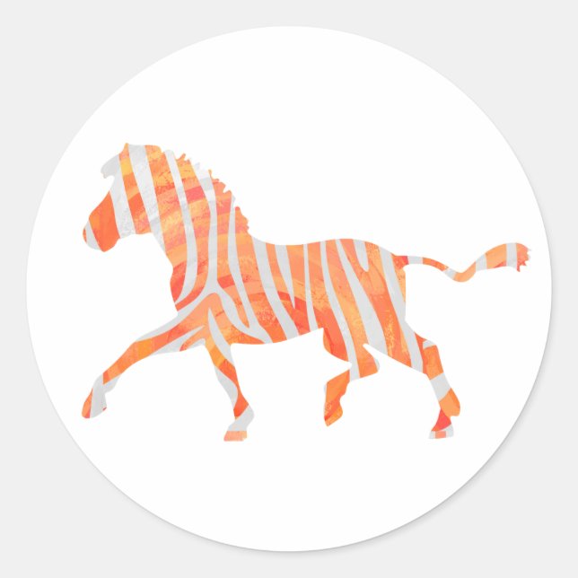 Zebra Orange and White Silhouette Classic Round Sticker (Front)
