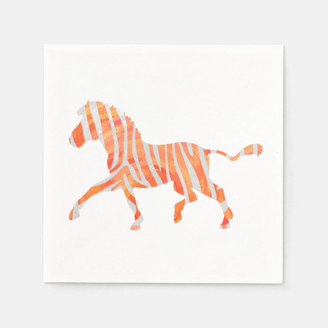 Zebra Orange and White Silhouette Napkin (Front)