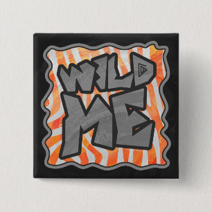 Zebra Orange and White Wild Me 2 Inch Square Button