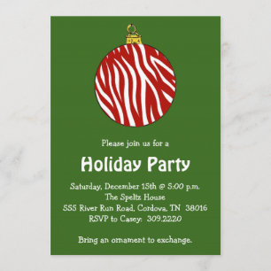 Zebra Ornament Holiday Party Invitation