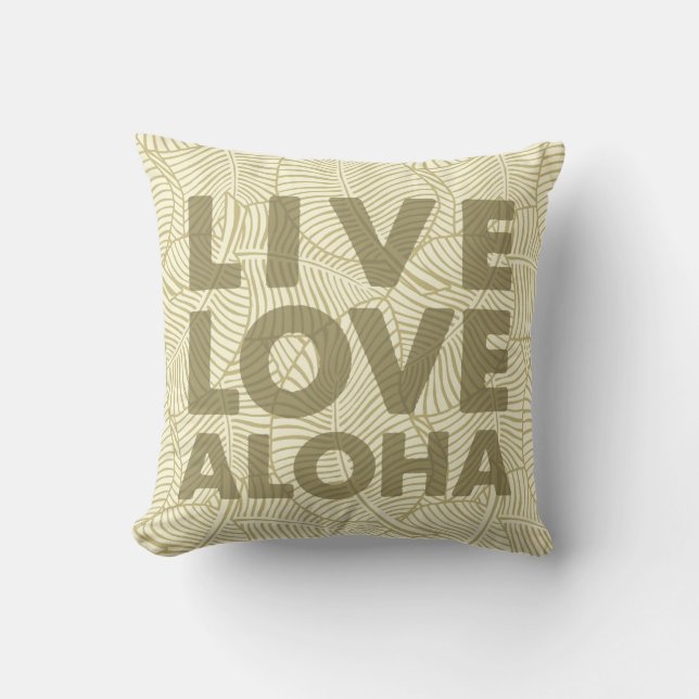 Zebra Palm Aloha Hawaiian Tropical Khaki and Cream Outdoor Pillow (Front)