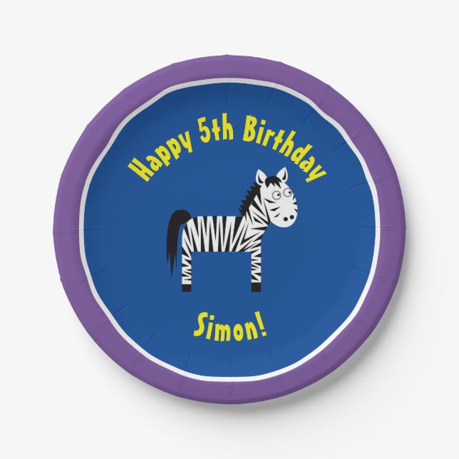 Zebra Paper Plates Animal Birthday Party (Front)