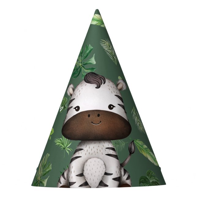 Zebra Party Animal Wild Jungle Safari Birthday Boy Party Hat (Front)