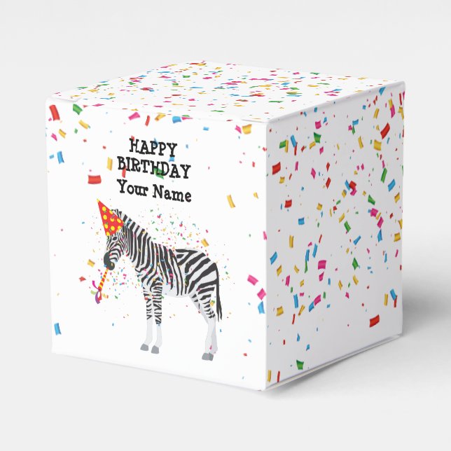 Zebra Partying - Animals at Birthday Party Favor Box (Front Side)