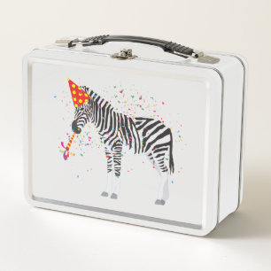 Zebra Partying - Animals at Birthday Party Metal Lunch Box