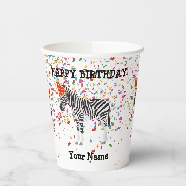 Zebra Partying - Animals at Birthday Party Paper Cups (Left)
