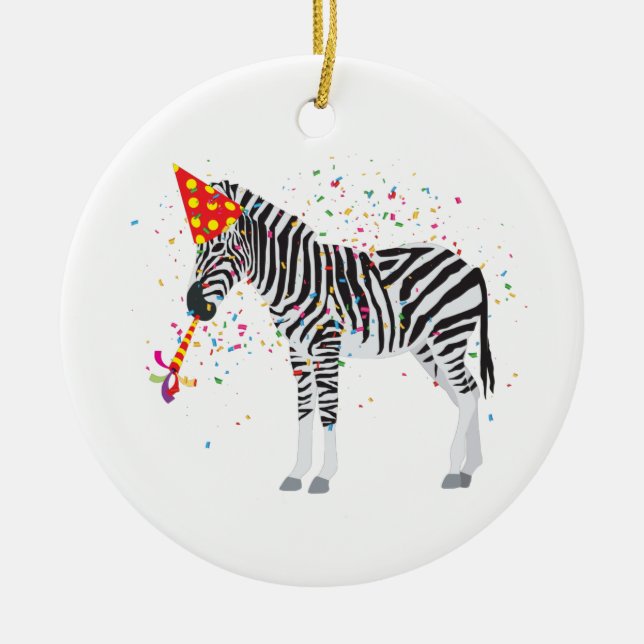 Zebra Partying - Animals Having a Party Ceramic Ornament (Front)