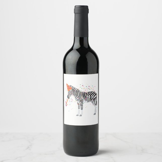 Zebra Partying - Animals Having a Party Wine Label (Front)
