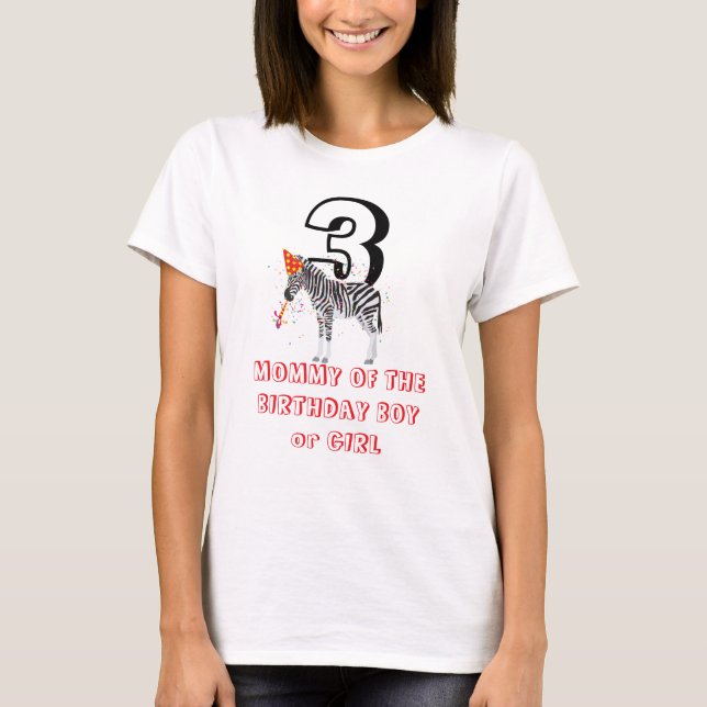 Zebra Partying - Birthday Party Mommy Girl Boy T-Shirt (Front)