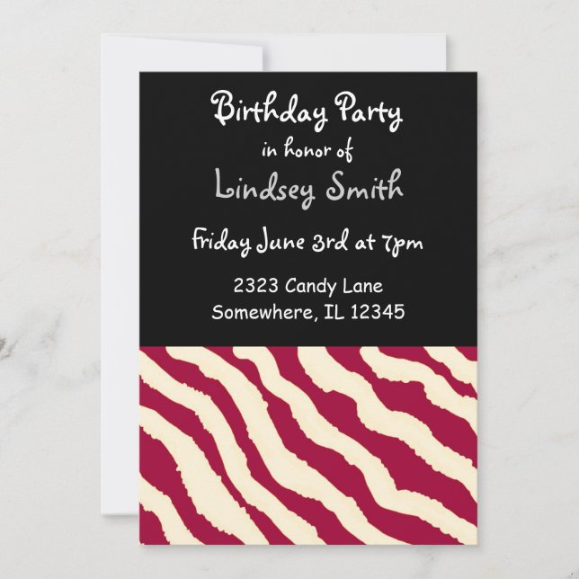 Zebra Pattern Birthday Invitation (Front)