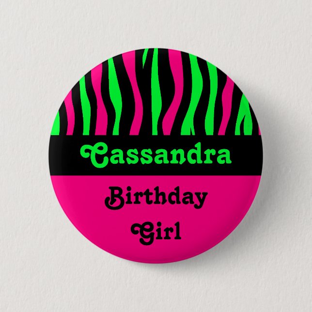 Zebra pattern birthday name 2 inch round button (Front)