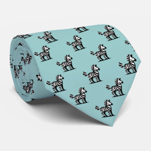 Zebra Pattern - Black on Light Blue Green Tie