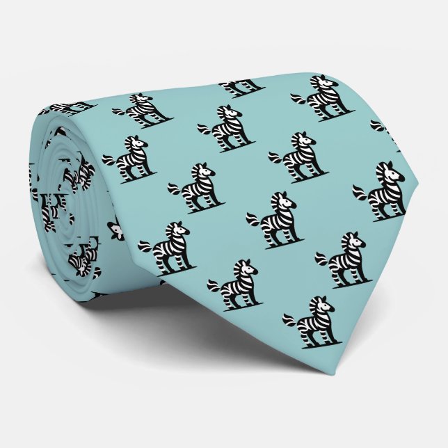 Zebra Pattern - Black on Light Blue Green Tie (Rolled)
