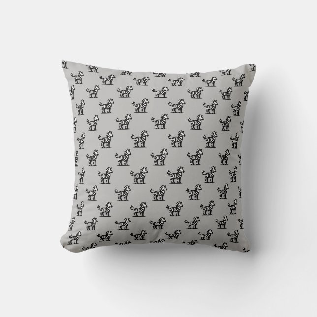Zebra Pattern - Black on Light Grey Throw Pillow (Front)