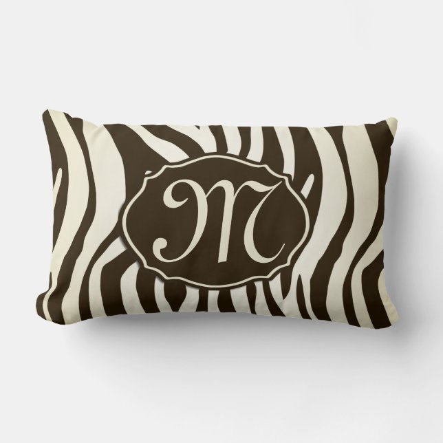 Zebra pattern brown cream monogram Throw Pillow (Front)