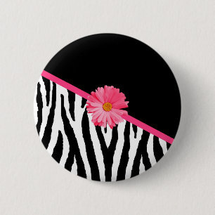 Zebra Pattern Girly Pink Daisy 2 Inch Round Button