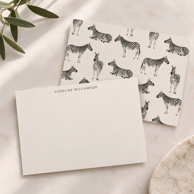 Zebra Pattern Illustrated Personalized Stationery Card (Creator Uploaded)