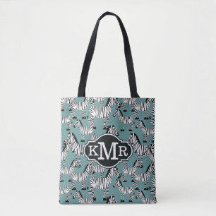 Zebra Pattern Monogram Tote Bag