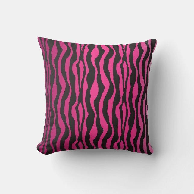 Zebra Pattern Pink Black Throw Pillow (Front)