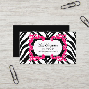 Zebra Pattern Pink Flourish Banner Business Card