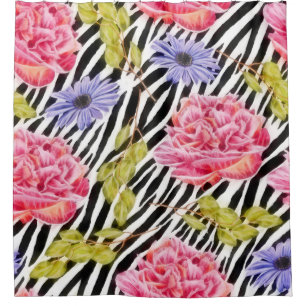 Zebra Pattern Pink Flowers and Stripes