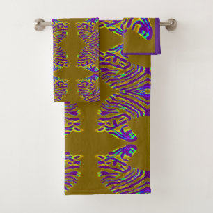 Zebra Pattern Purple Gold Bath Towel Set