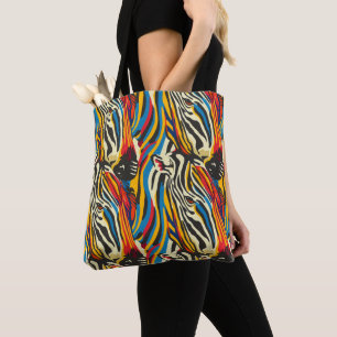 Zebra Pattern Rainbow Stripes Tote Bag