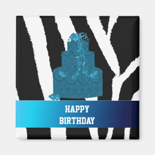 Zebra Pattern with Birthday Cake Magnet