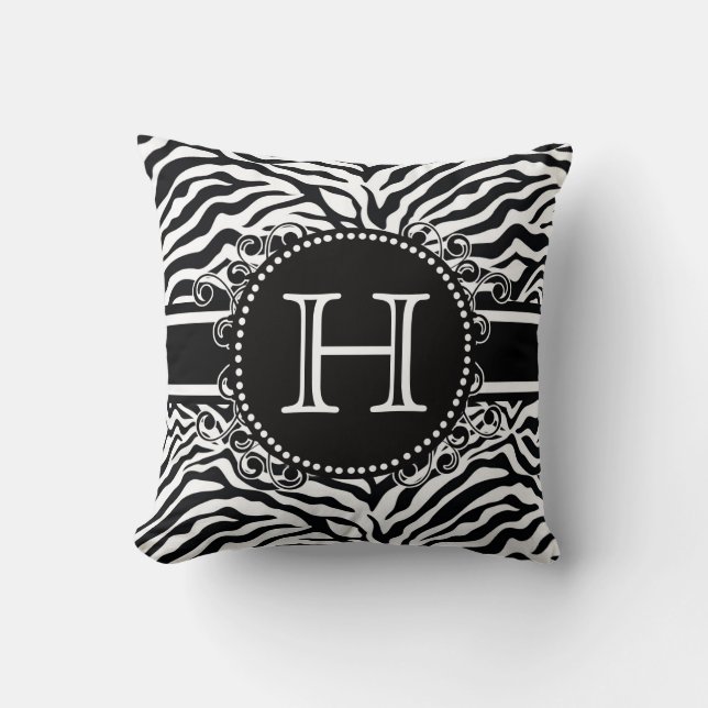 Zebra Pattern with Monogram Cool and Bold Throw Pillow (Front)