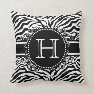 Zebra Pattern with Monogram Cool and Bold Throw Pillow