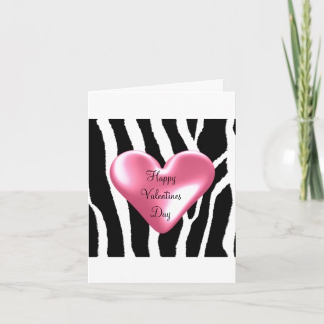 Zebra Pattern with Valentines Heart Holiday Card (Front)