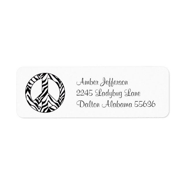 Zebra Peace Sign Address Labels (Front)