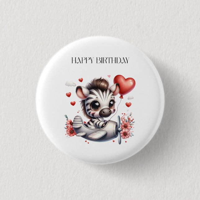 Zebra Pilot Birthday 1 Inch Round Button (Front)