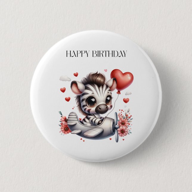 Zebra Pilot Birthday 2 Inch Round Button (Front)