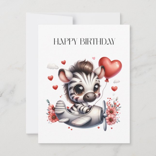 Zebra Pilot Birthday Card (Front)