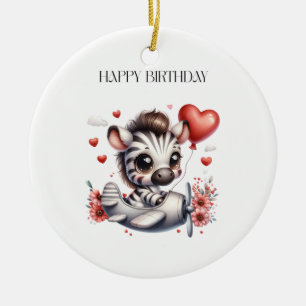 Zebra Pilot Birthday Ceramic Ornament